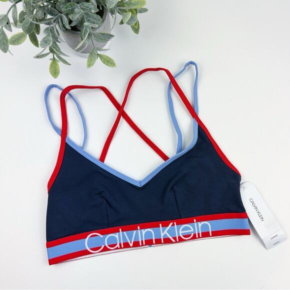Calvin Klein Retro Logo Stripe Unlined Bralette QF5201 Size X-Small - Picture 1 of 3